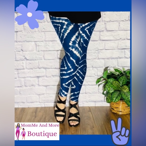 OS NEW Women Blue White Tie-Dye Print Leggings Soft Yoga Pants Fit 0-10 - Picture 5 of 6